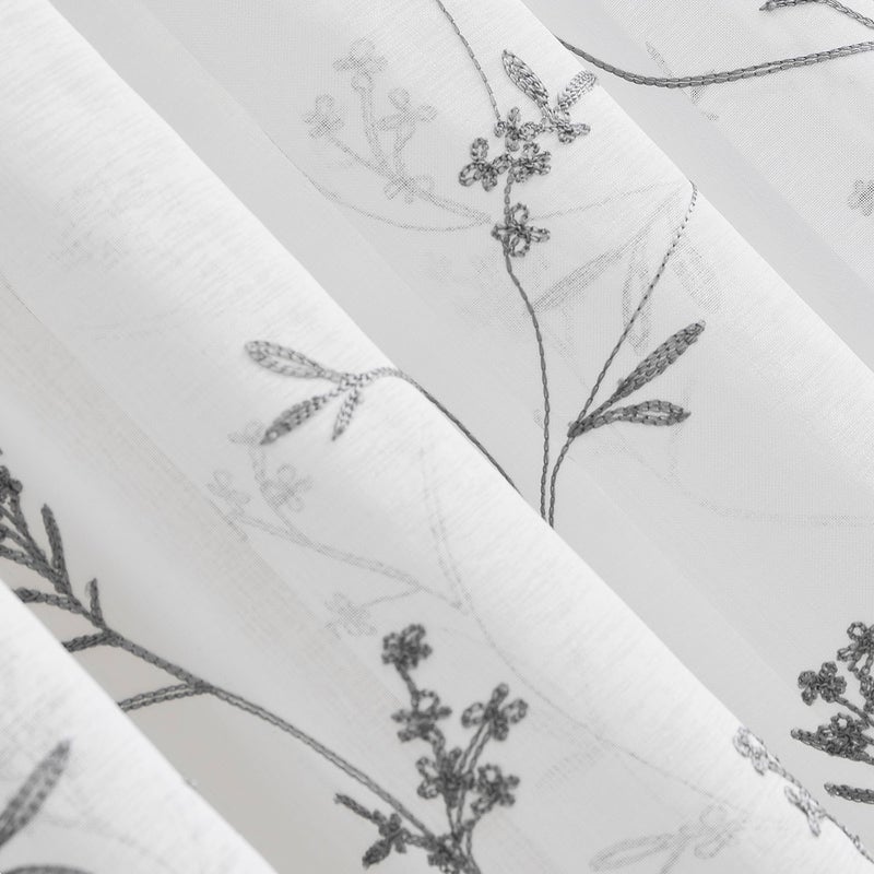 No. 918 Delia Embroidered Floral Sheer Rod Pocket Curtain Valance, 50" x 17", White - Image 3